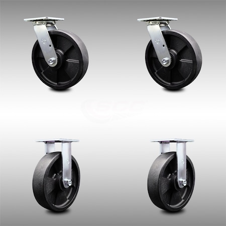 Service Caster 8 Inch SS Glass Filled Nylon Caster Set with Roller Bearing 2 Swivel 2 Rigid SCC SCC-SS30S820-GFNR-2-R-2